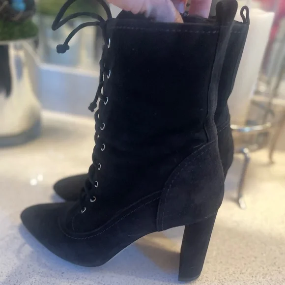 M.Gemi Annata Black Suede High Heeled Boot Lace Up Ankle Booties - Picture 6 of 15